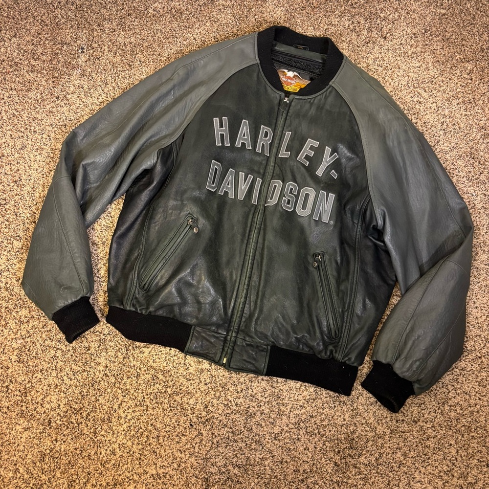 Harley-Davidson Men's Black Leather Bomber Jacket 100‎ Year Anniversary 2XL